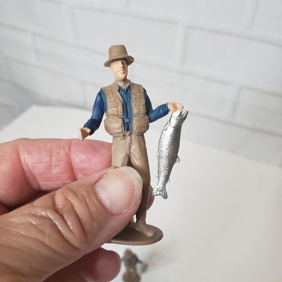 Vintage Lot of 9 Popak Fishermen Cake Topper Figures 2" Fish Fishing Decor - Picture 2 of 8